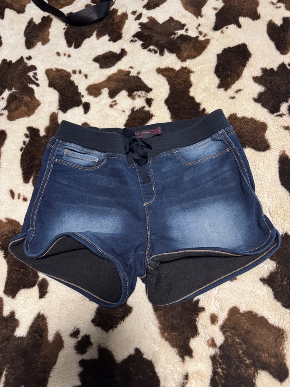 No Boundaries Dark Blue Denim-Look Bike Shorts with Black Waistband